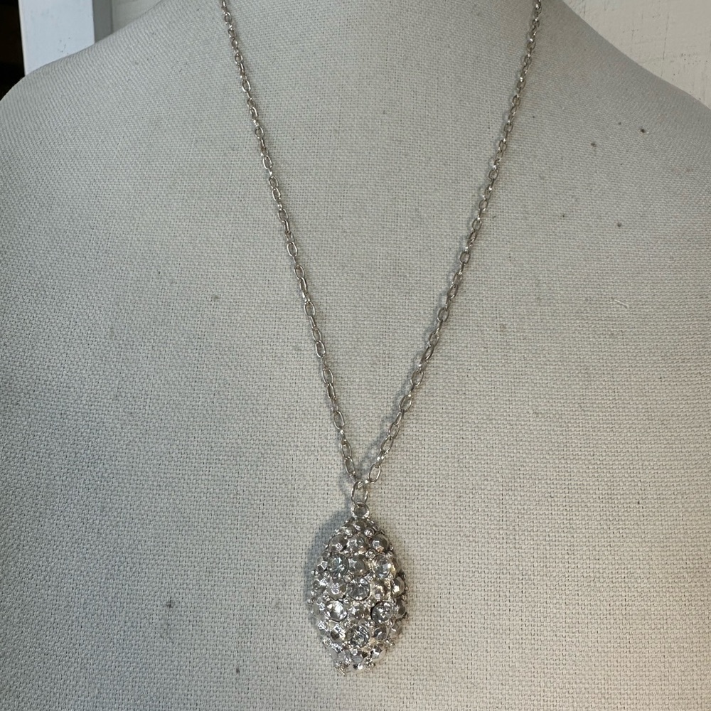 Unique silver nugget rhinestone pendant necklace